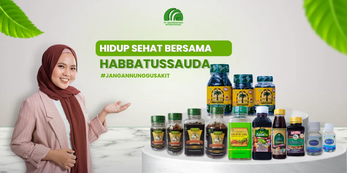 Paket produk herbal PT. Anugerah Mas Internasional — Habbatussauda, Sari Kurma, dan suplemen herbal bersertifikat BPOM